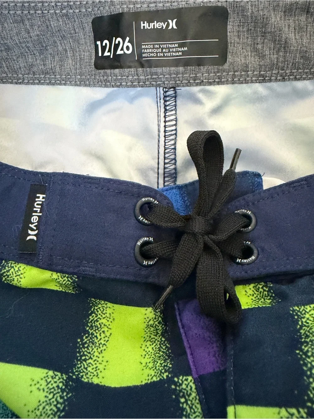 Hurley Boys Gradient Checkerboard Swim Trunks in Blue/Green/Purple